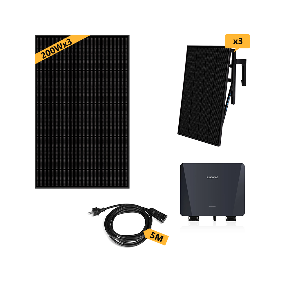 SUNSHARE Beton Balkonkraftwerk 800W mit 5m AC Kabel & 600W Solarmodule
