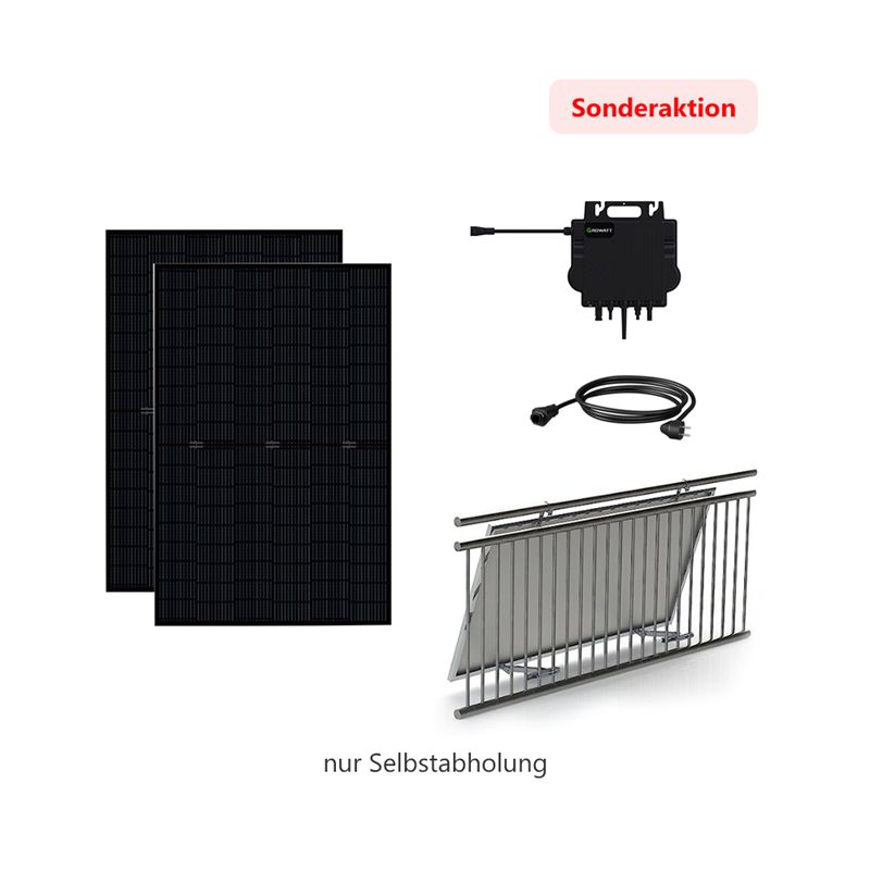 Balkonkraftwerk Jolywood 410W Solarmodule 2 Stück & Growatt Neo 800W Mikrowechselrichter mit Anschlusskabel & SUNOVA Halter