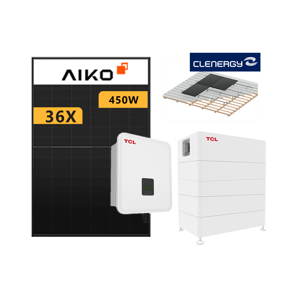 Aktion-Set TCL RTH-10K Hybridwechselrichter mit TCL-R2-H5 14,4kWh Batteriesystem & 36 Stück 450W Solarmodule & PV-ezRACK 01DA Unterkonstruktion