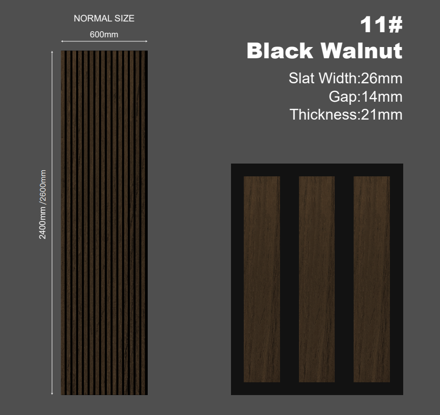 SS Holz-Lamellen Akustikpaneel (PET) Black Walnut 240*60 cm 2PCS