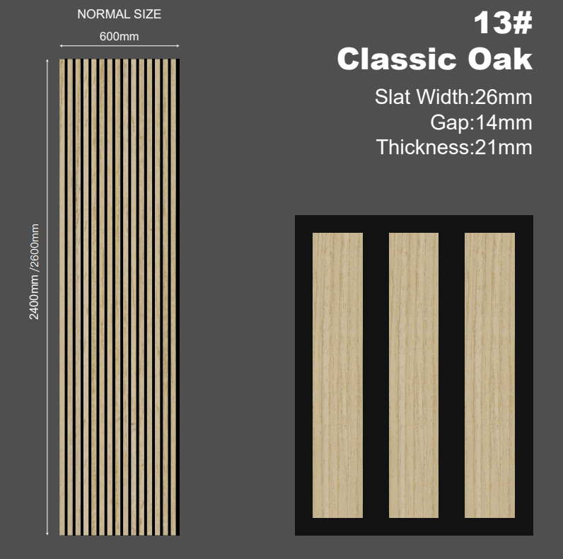 SS Holz-Lamellen Akustikpaneel (PET) Classic Oak 240*60 cm 2PCS