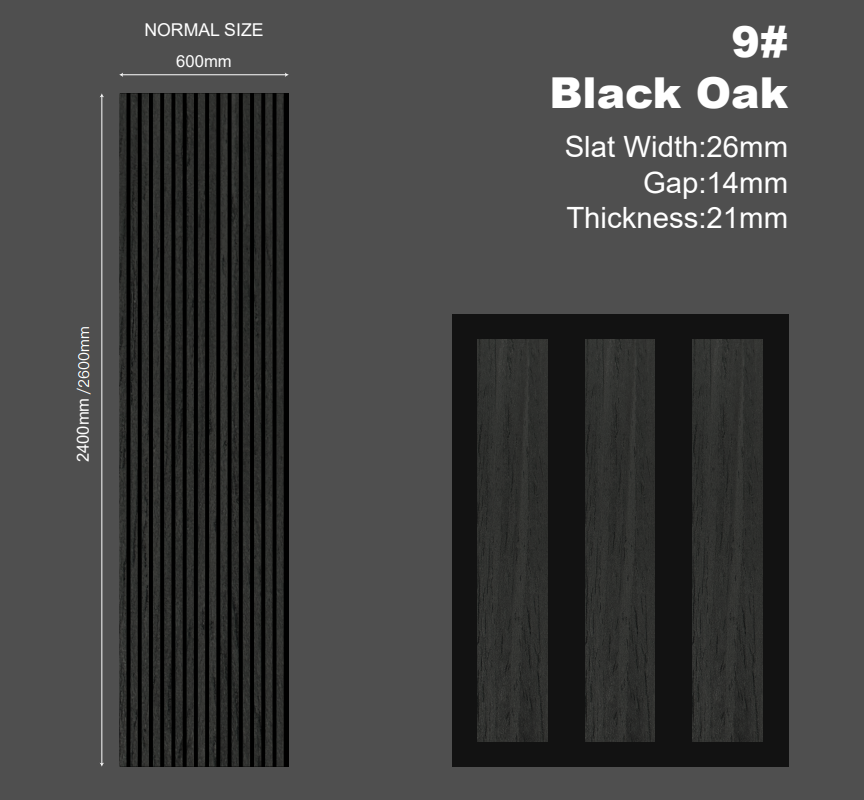 SS Holz-Lamellen Akustikpaneel (PET) Black Oak 260*60 cm 2PCS