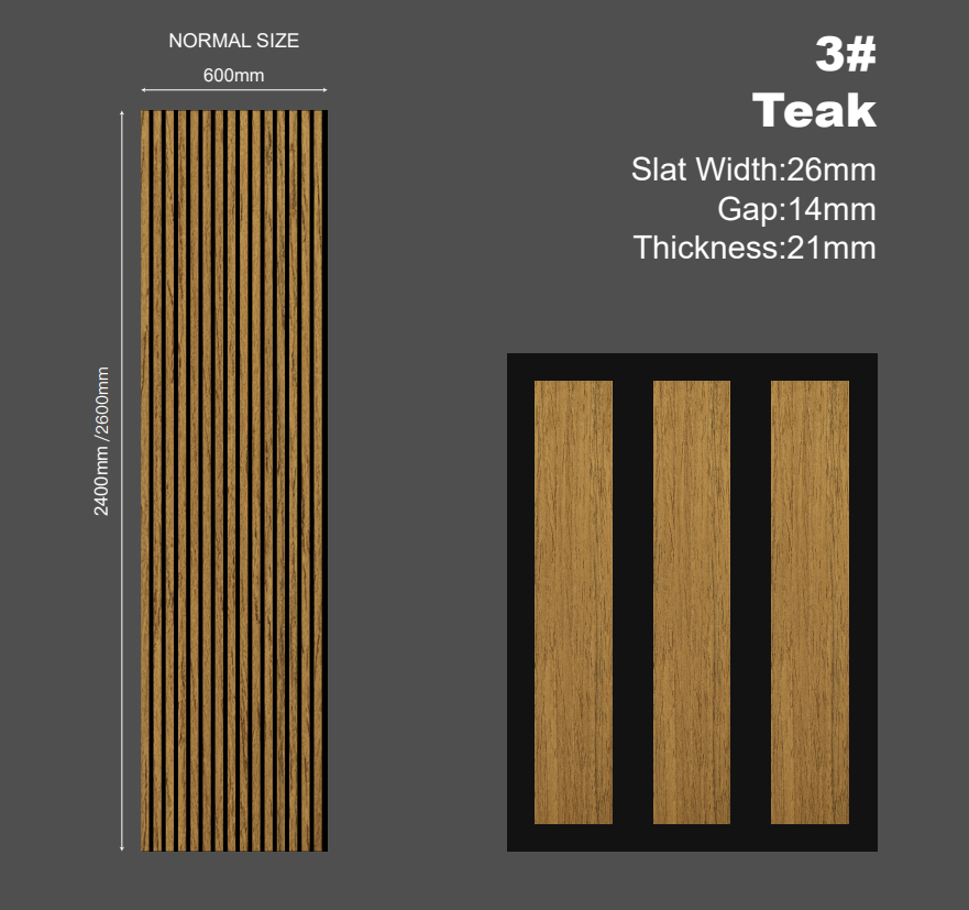 SS Holz-Lamellen Akustikpaneel (PET) Teak 260*60 cm 2PCS