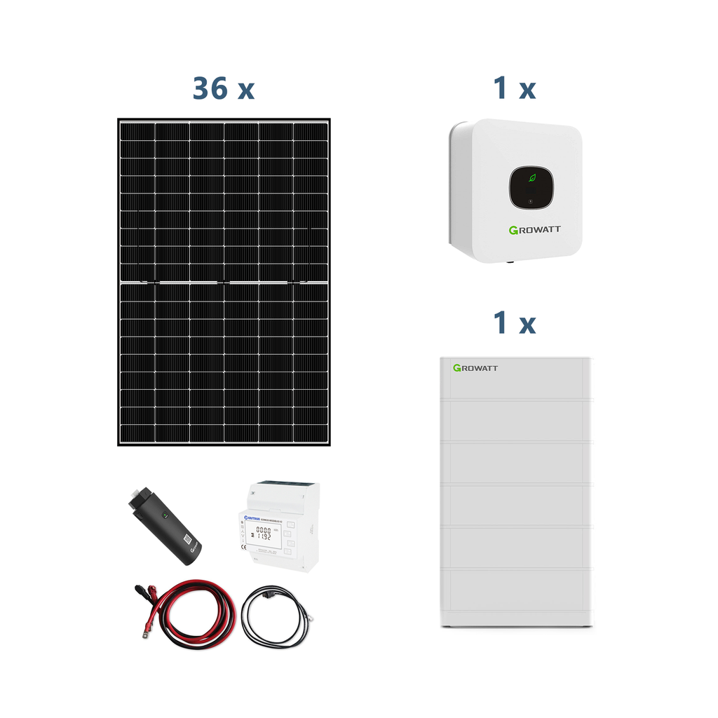 Growatt Solaranlage mit Stromspeicher MIN 4200-XH 4,2kW Hybridwechselrichter 1-phasig mit ARK 12,8XH Solarspeicher 12,8kWh und Sunova 440W Solarmodulen* 36 Stück