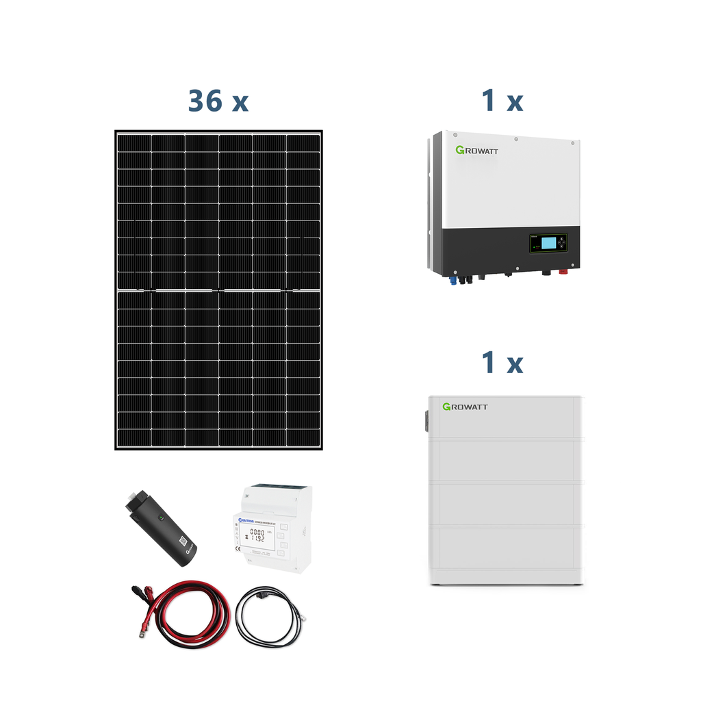 Growatt Solaranlage mit Stromspeicher SPH 10000 TL3 BH-UP 10kW Hybridwechselrichter 3-phasig mit ARK 7.6H Solarspeicher 7,68kWh und Sunova 440W Solarmodulen* 36 Stück