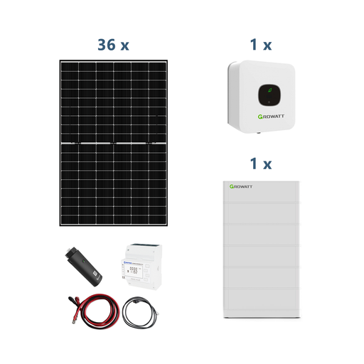 [0179000128P] Growatt Solaranlage mit Stromspeicher MIN 4200-XH 4,2kW Hybridwechselrichter 1-phasig mit ARK 12,8XH Solarspeicher 12,8kWh und Sunova 440W Solarmodulen* 36 Stück