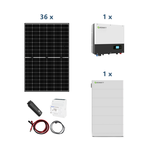 [0179000116P] Growatt Solaranlage mit Stromspeicher SPH 10000 TL3 BH-UP 10kW Hybridwechselrichter 3-phasig mit ARK 12.8H Solarspeicher 12,8kWh und Sunova 440W Solarmodulen* 36 Stück