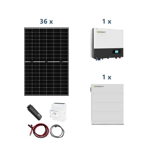 [0179000112P] Growatt Solaranlage mit Stromspeicher SPH 8000 TL3 BH-UP 8kW Hybridwechselrichter 3-phasig mit ARK 7.6H Solarspeicher 7,68kWh und Sunova 440W Solarmodulen* 36 Stück